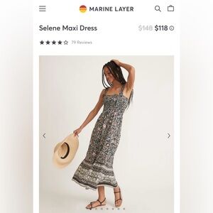 Marine Layer Selene Smocked Maxi Dress in Black Floral Sz Medium NWT